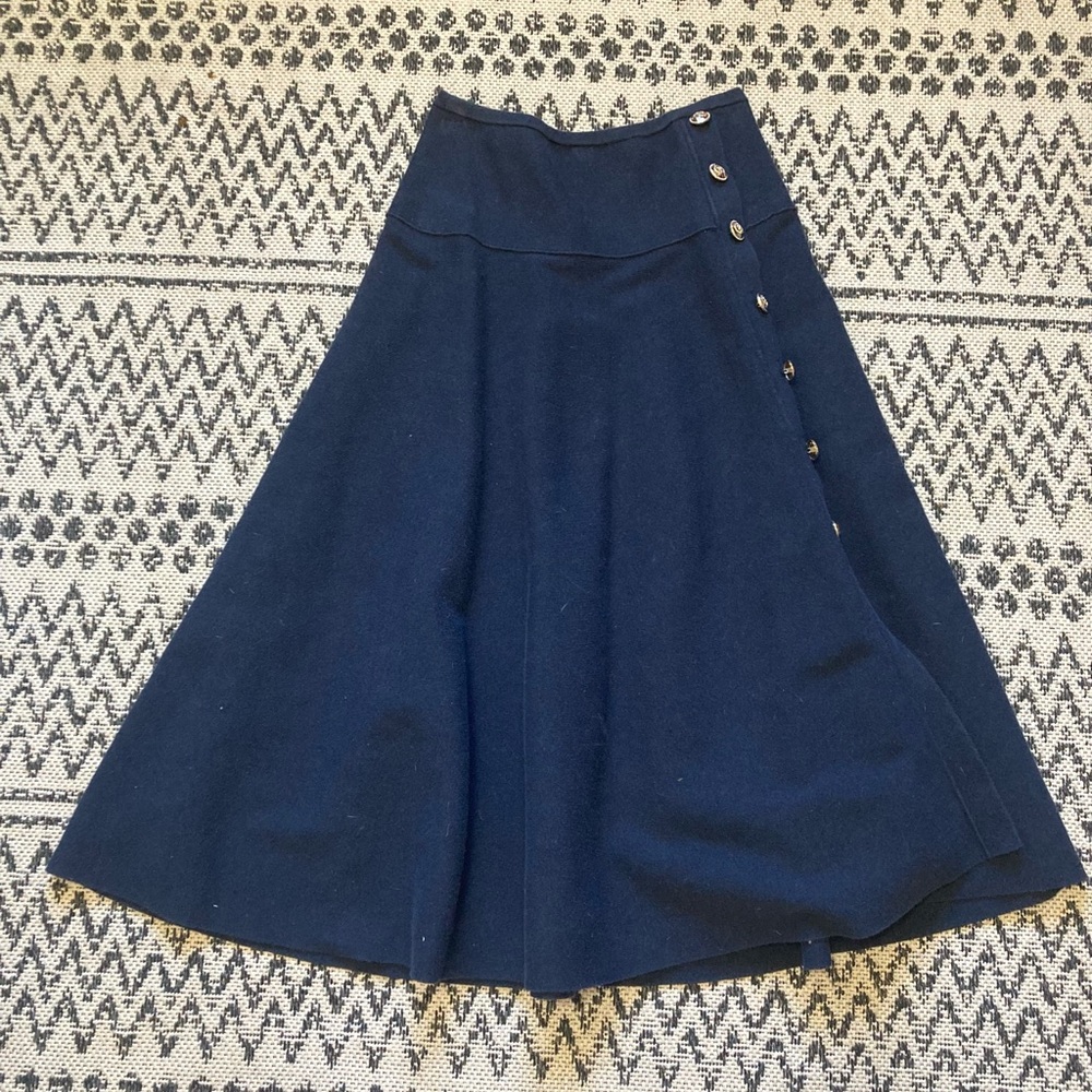 Ann Taylor Navy A-Line Skirt with Side Buttons